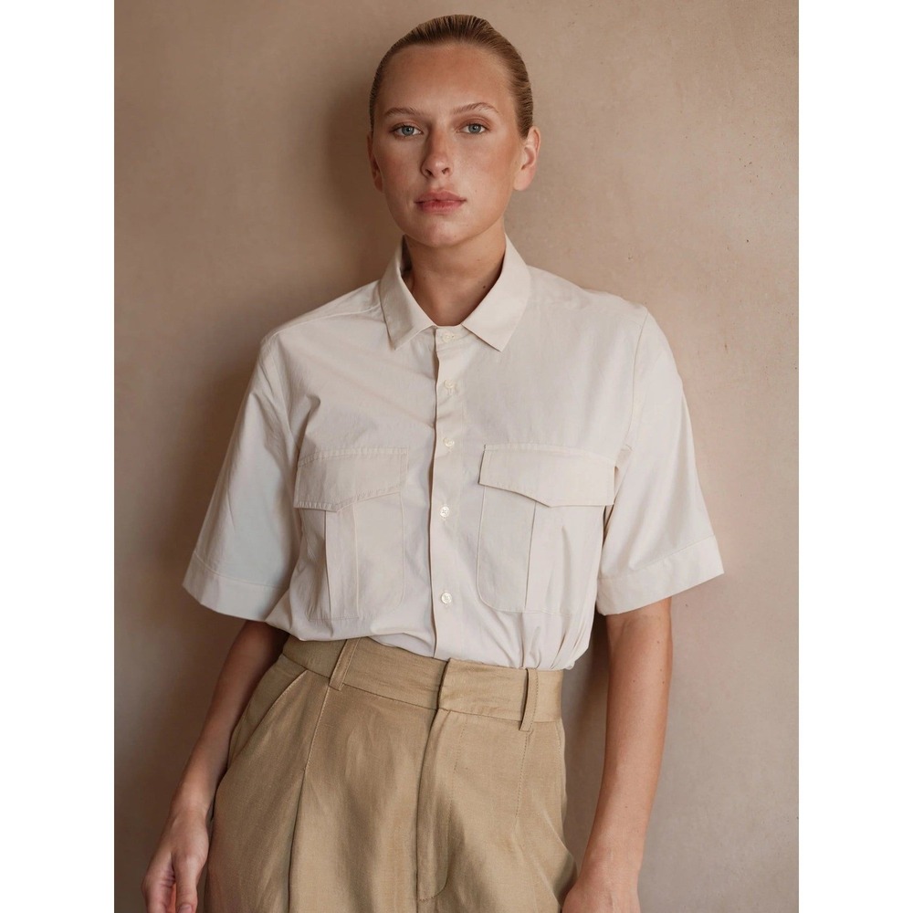 Cissa Women's The Safari Shirt in Shell Cream  Short Sleeve Button Down- XS